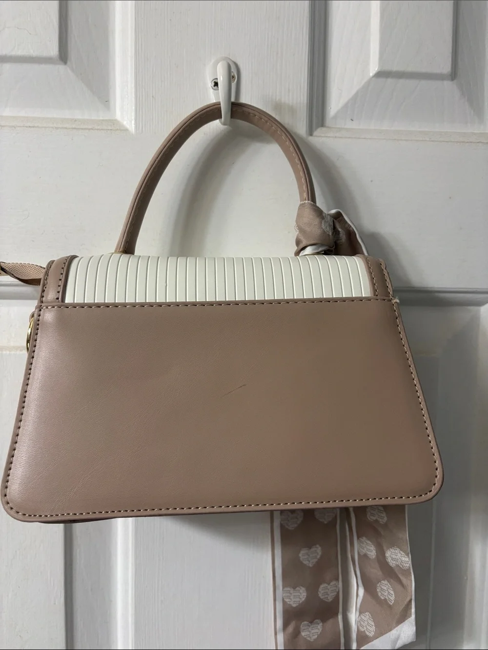 Cream & Taupe Structured Top-Handle Satchel by FELLAKE & BAGS